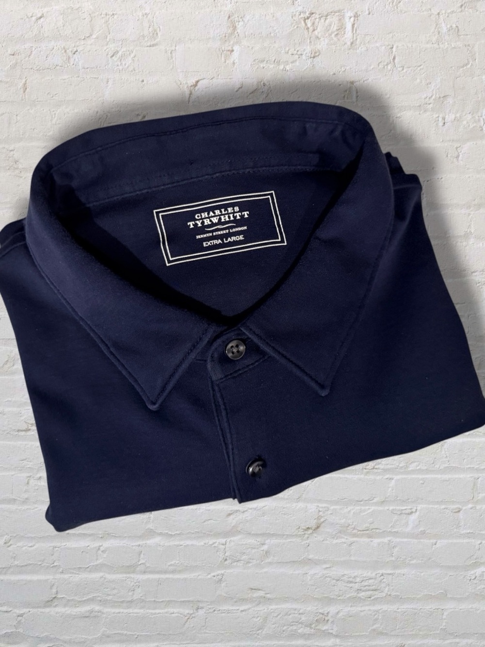 Charles Tyrwhitt Men XL Navy Knit Polo Shirt Short Sleeve Luxury Stretch